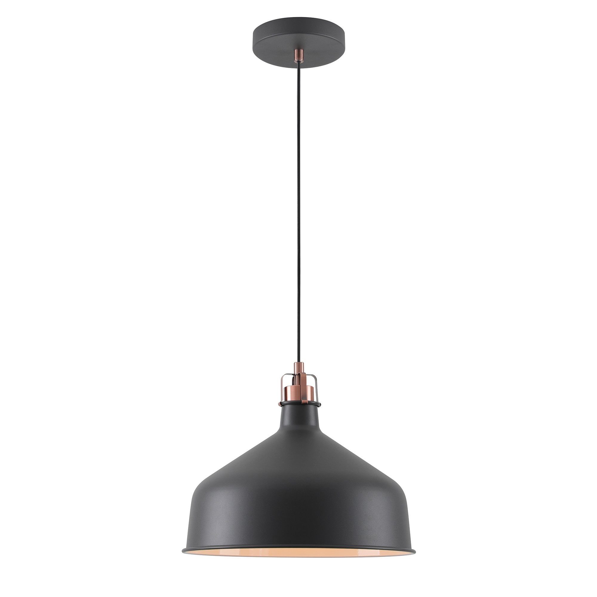 Ryde Medium Ceiling Pendant Light In Sand Black And Satin Copper Finish