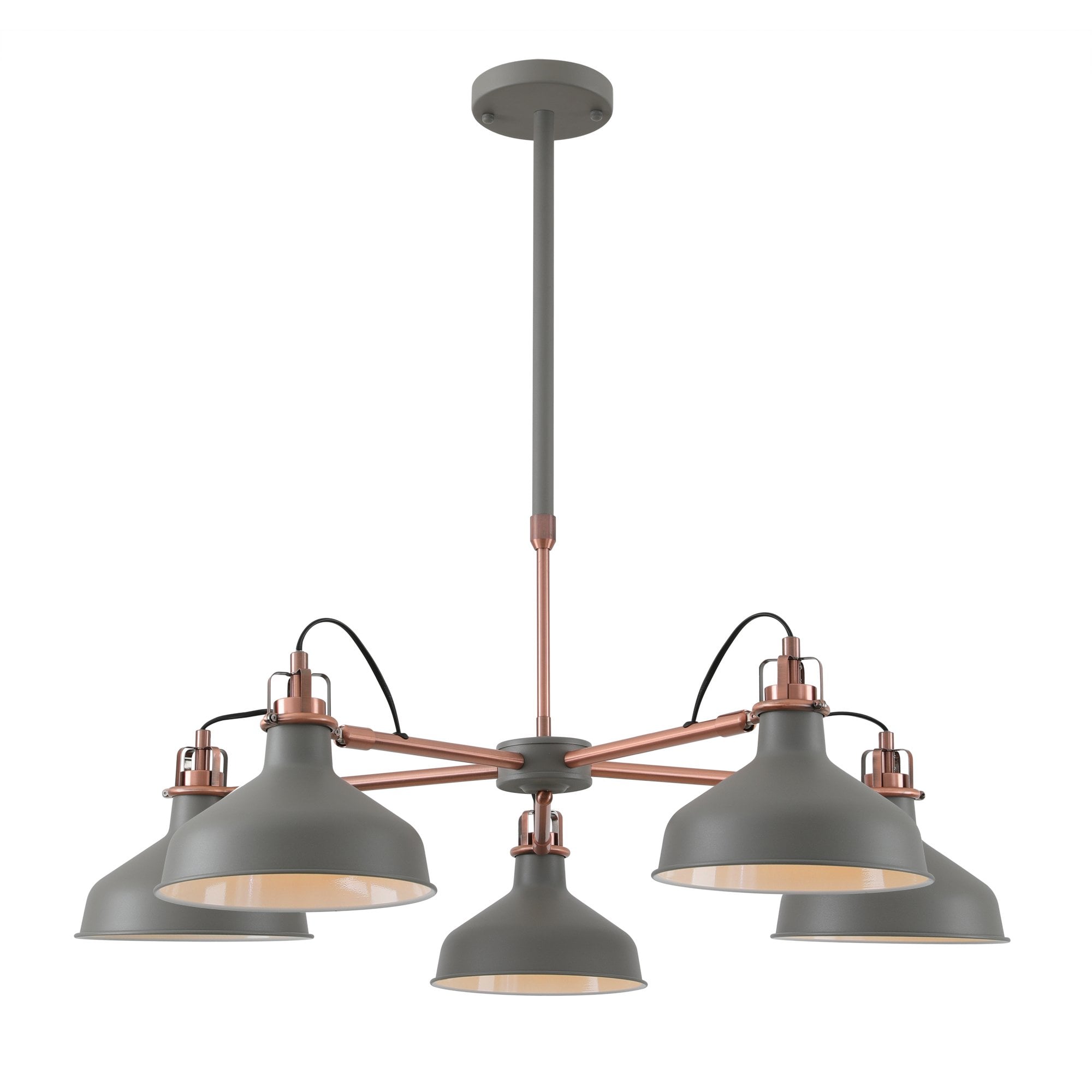 Ryde 5 Light Ceiling Pendant Light In Sand Grey And Satin Copper Finish