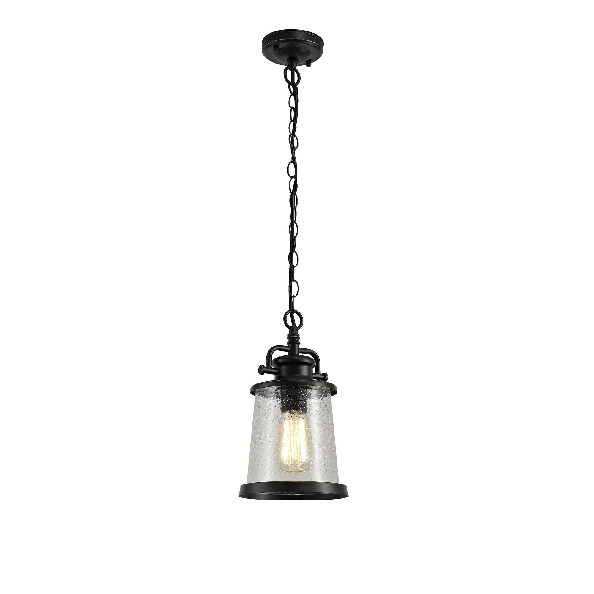 Oslo Outdoor Ceiling Pendant Light In Black Finish With Gold Highlights IP54