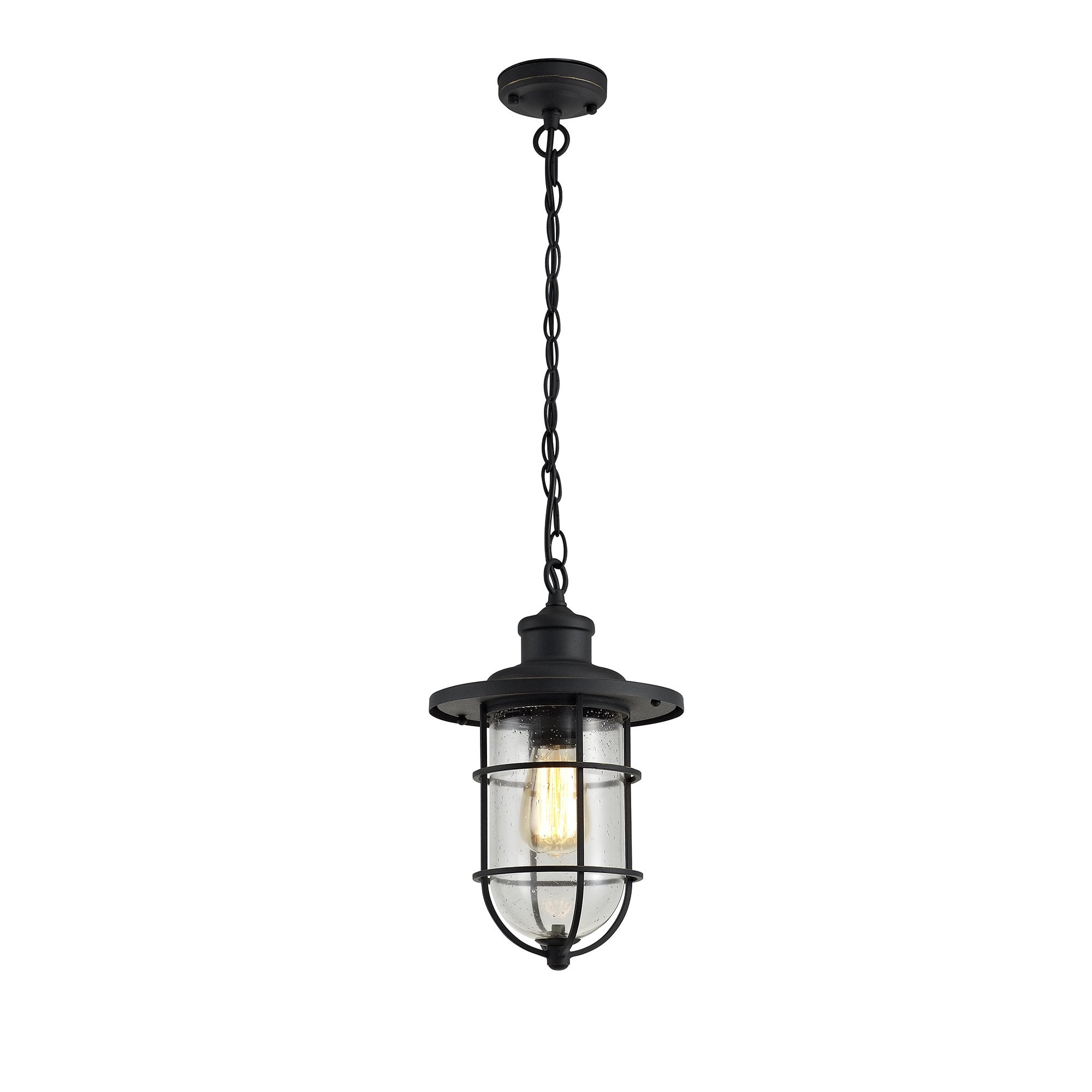 Haworth Outdoor Ceiling Pendant Light In Black Finish With Gold Highlights IP54