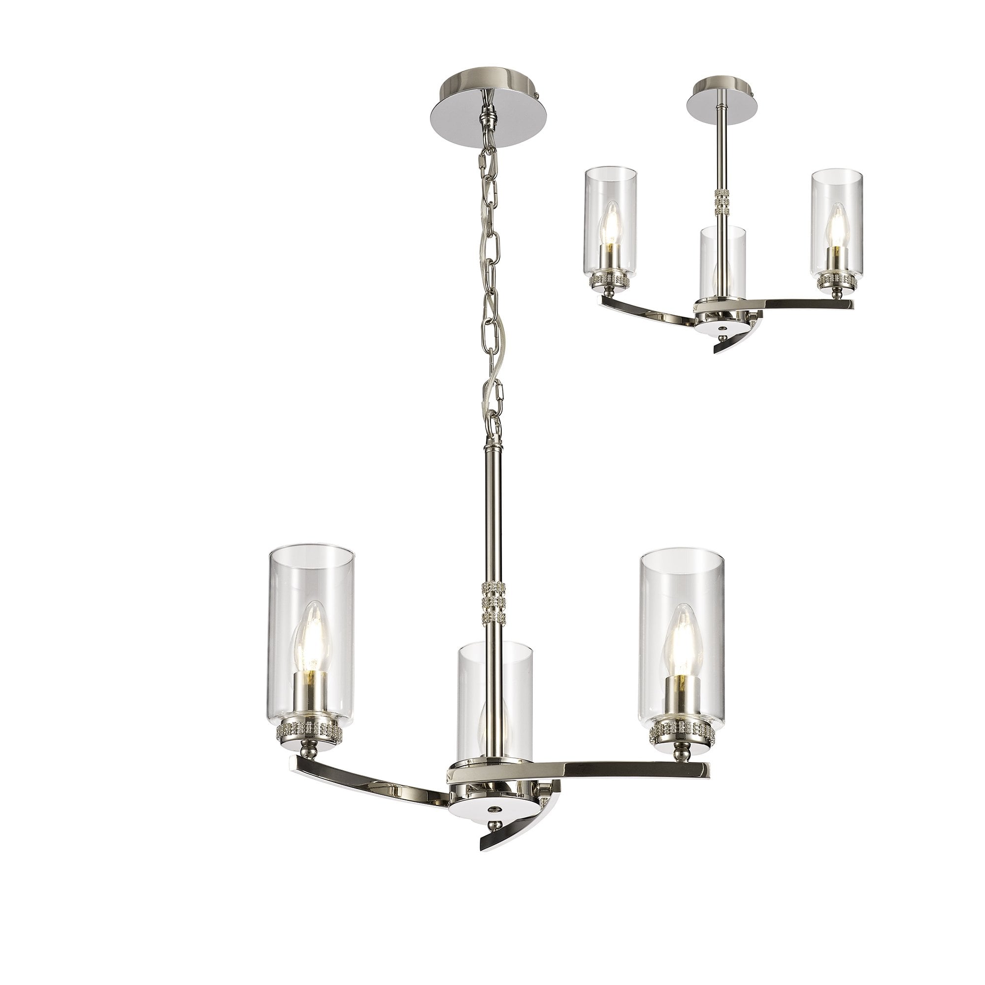 Benz Convertible 3 Light Ceiling Fitting In Polished Nickel Finish