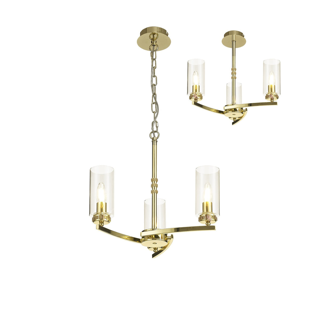 Benz Convertible 3 Light Ceiling Fitting In Polished Gold Finish