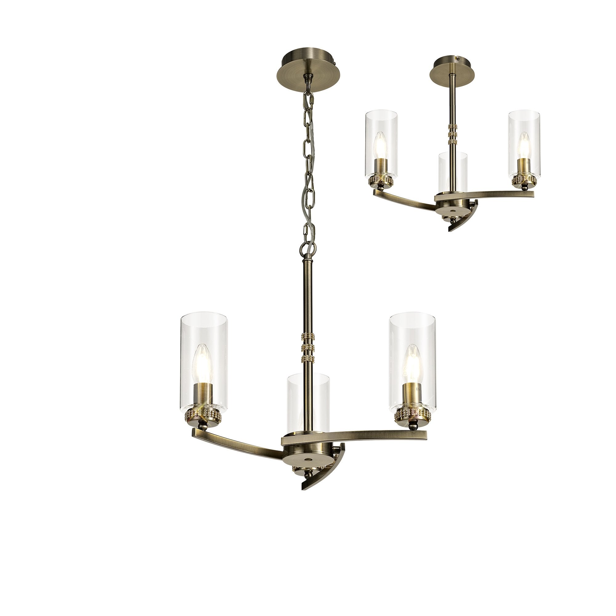 Benz Convertible 3 Light Ceiling Fitting In Antique Brass Finish