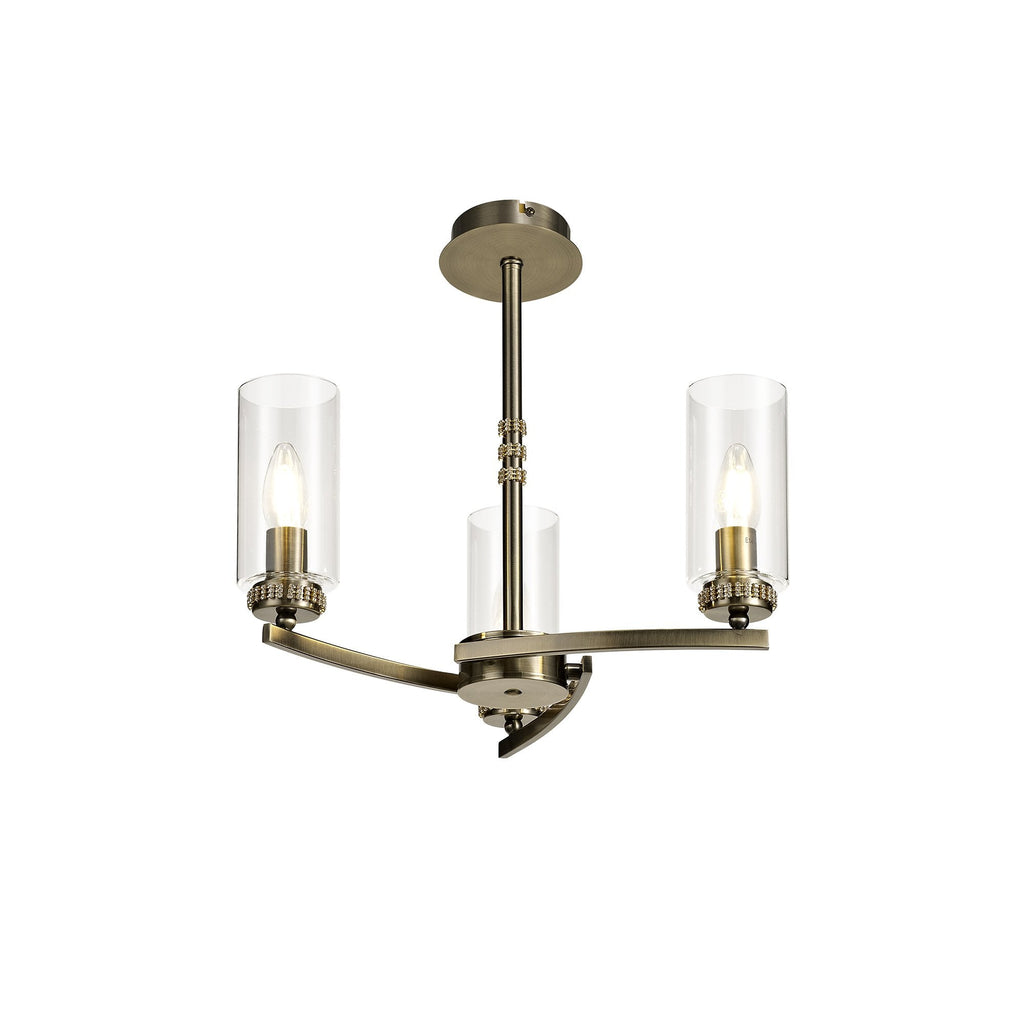 Benz Convertible 3 Light Ceiling Fitting In Antique Brass Finish