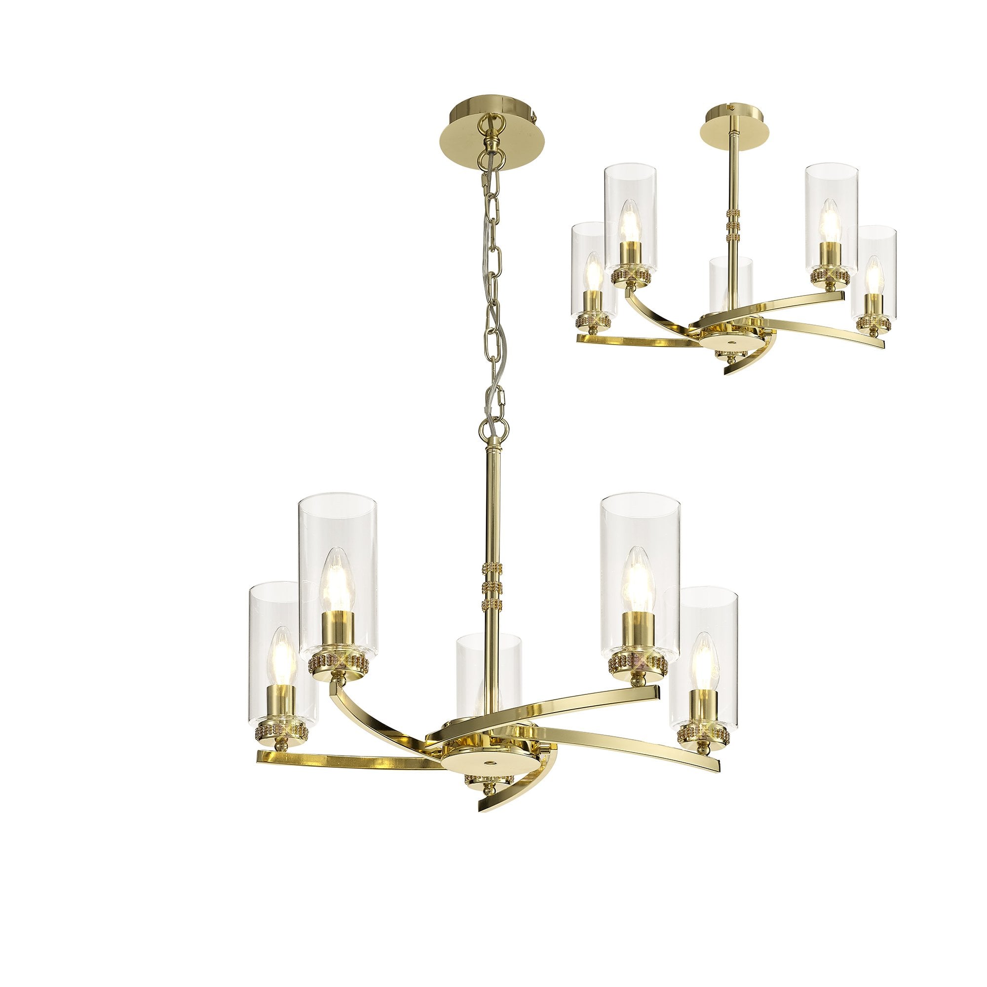 Benz Convertible 5 Light Ceiling Fitting In Polished Gold Finish