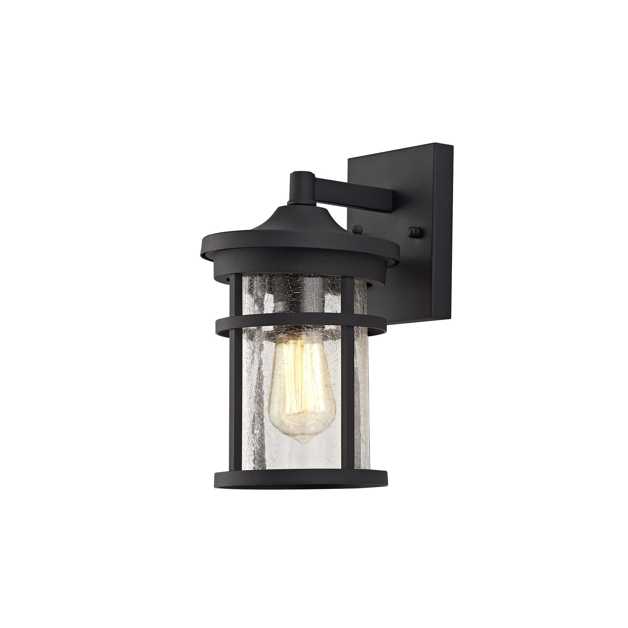 Horton Outdoor Wall Light In Black Finish With Crackled Clear Glass IP54