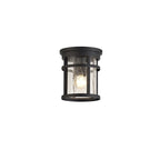 Horton Outdoor Flush Ceiling Light In Black Finish With Crackled Clear Glass IP54