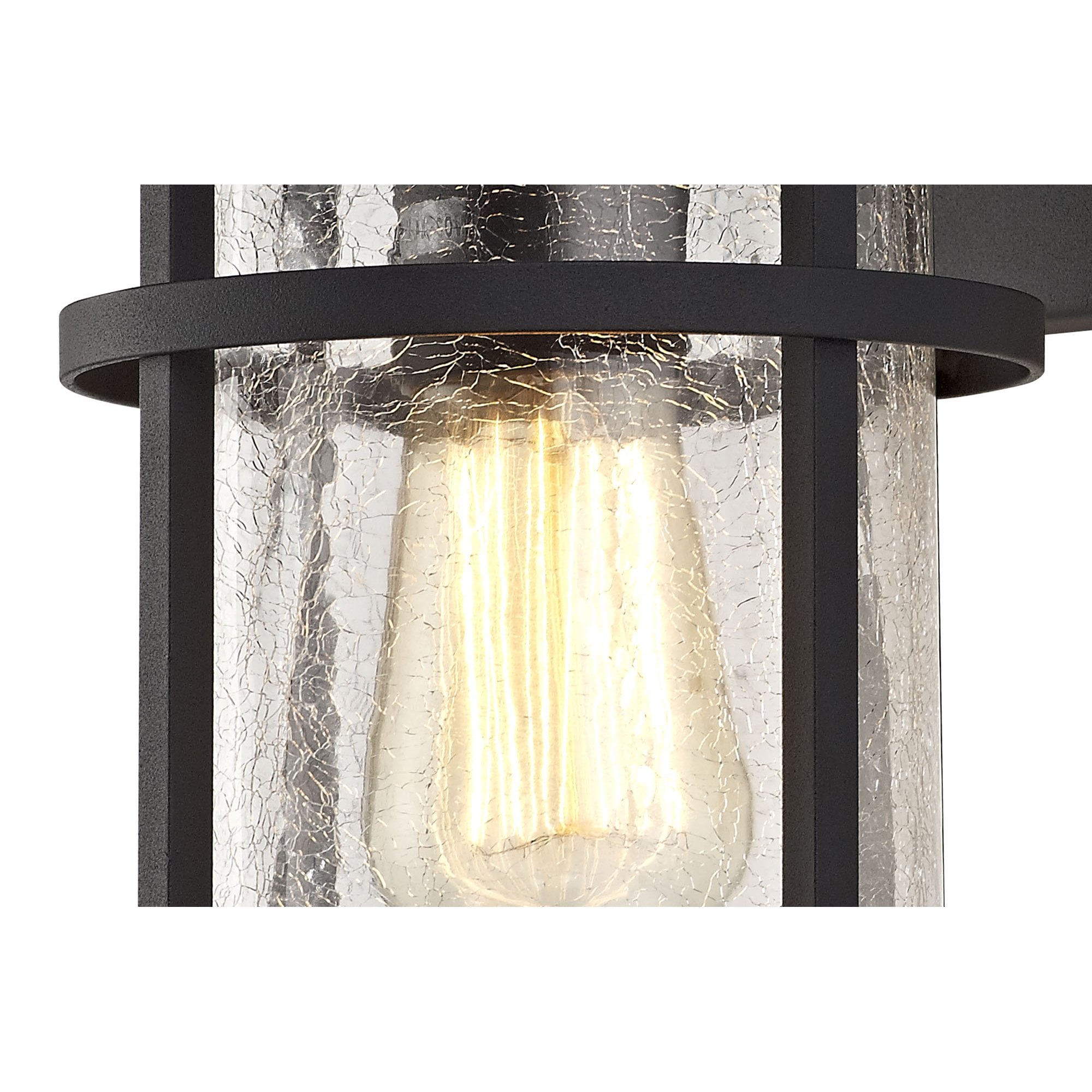 Horton Outdoor Flush Ceiling Light In Black Finish With Crackled Clear Glass IP54