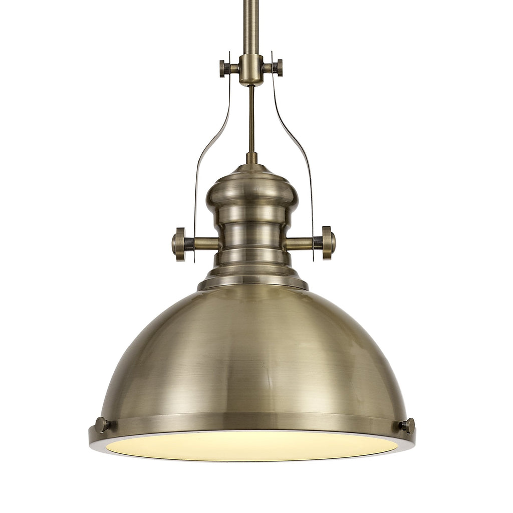 Albany Classic Ceiling Pendant Light In Antique Brass With Frosted Glass Diffuser