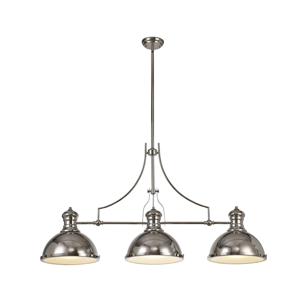 Albany Classic Ceiling Bar Pendant Light In Polished Nickel With Frosted Glass Diffuser