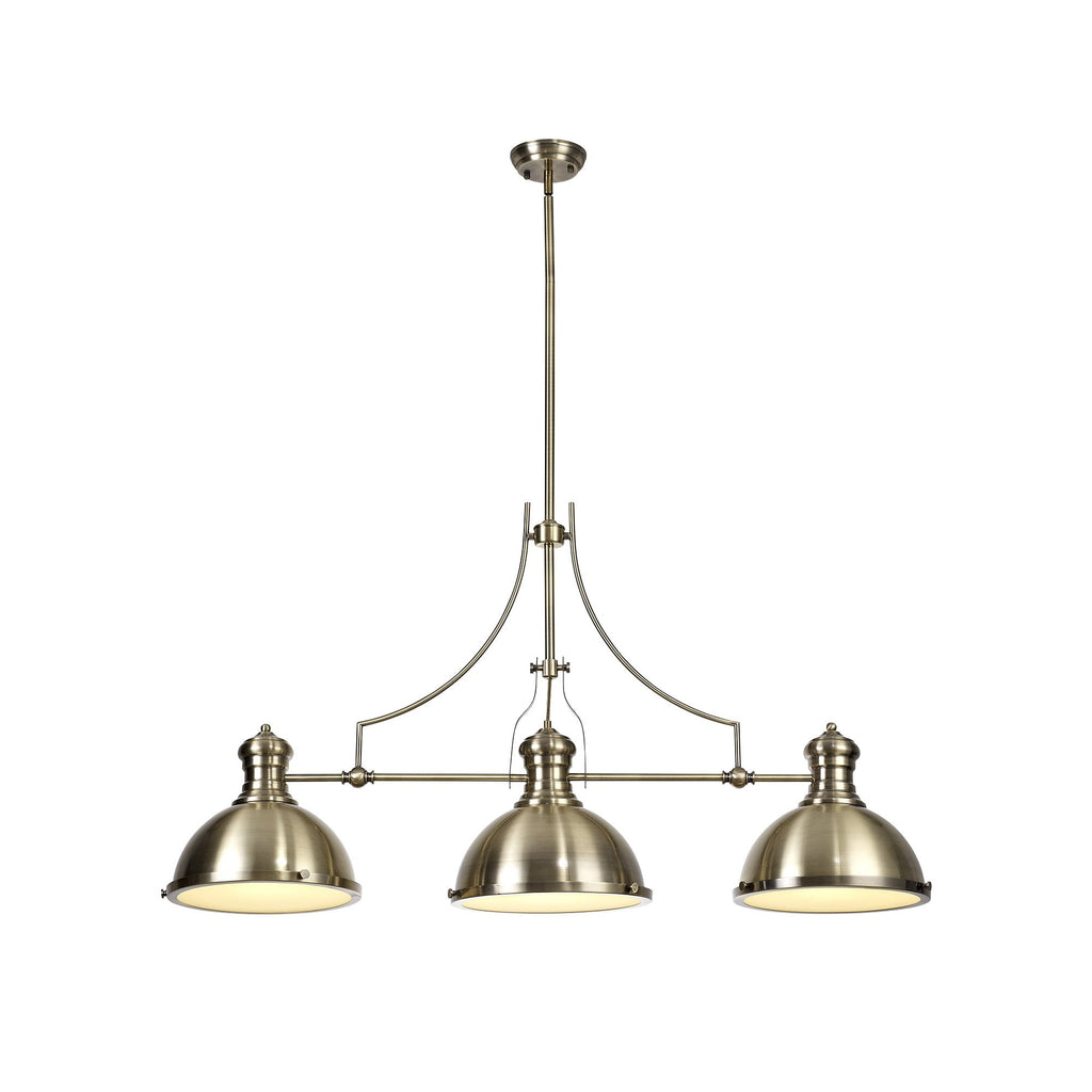 Albany Classic Ceiling Bar Pendant Light In Antique Brass With Frosted Glass Diffuser