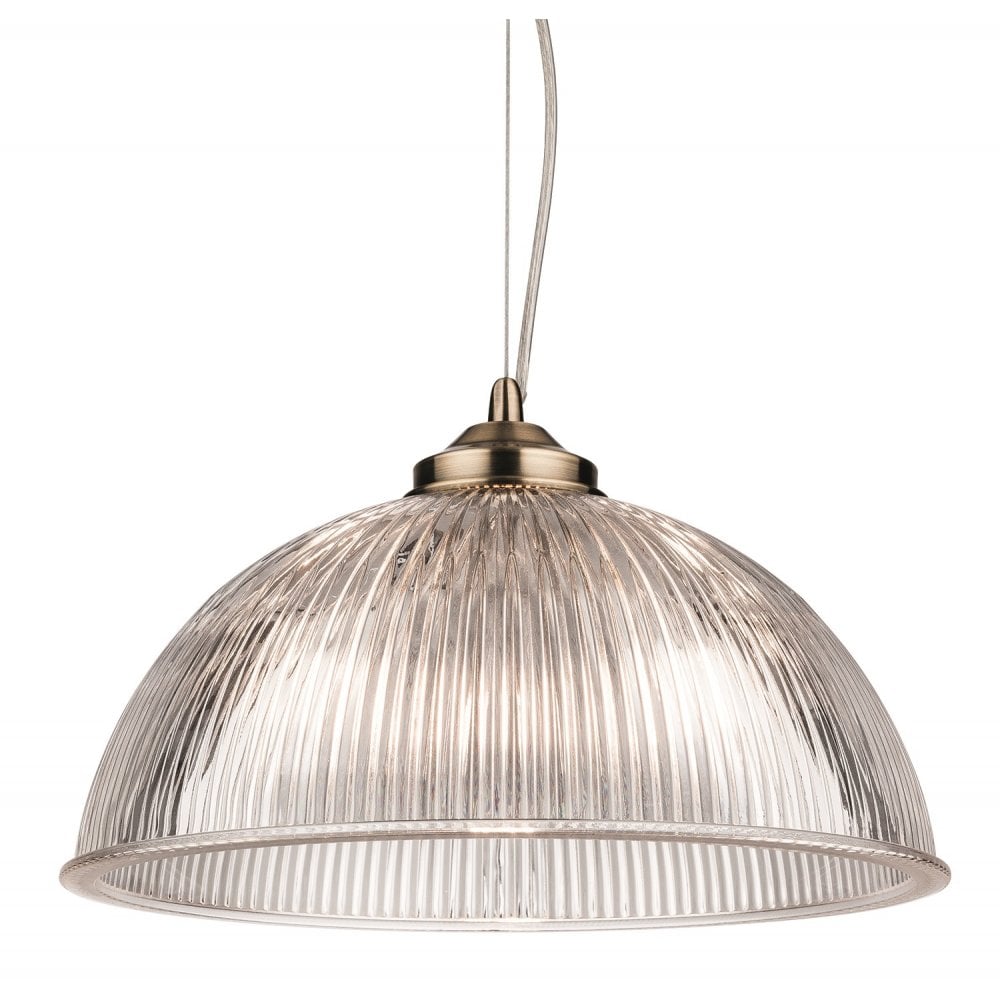 Ashford Vintage Ceiling Light In Antique Brass With Ribbed Glass Shade 3723AB