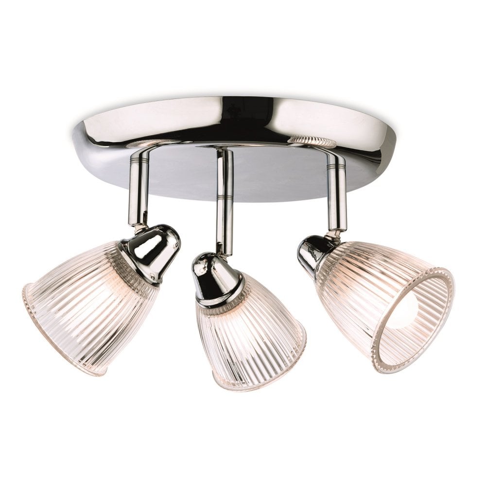 Echo Bathroom Flush Ceiling Light In Chrome Finish With Ribbed Glass Shades 3748CH