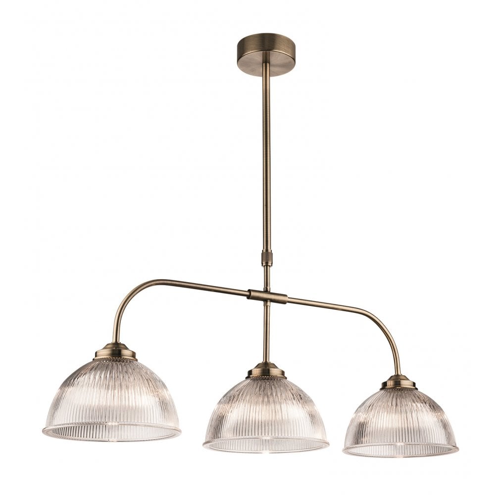 Ashford Vintage Linear Ceiling Light In Antique Brass With Ribbed Glass Shades 3724AB
