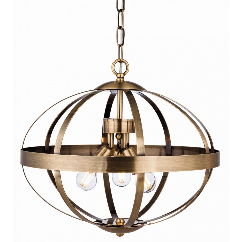 Healey Classic 3 Light Ceiling Pendant In Antique Brass Finish 3709AB