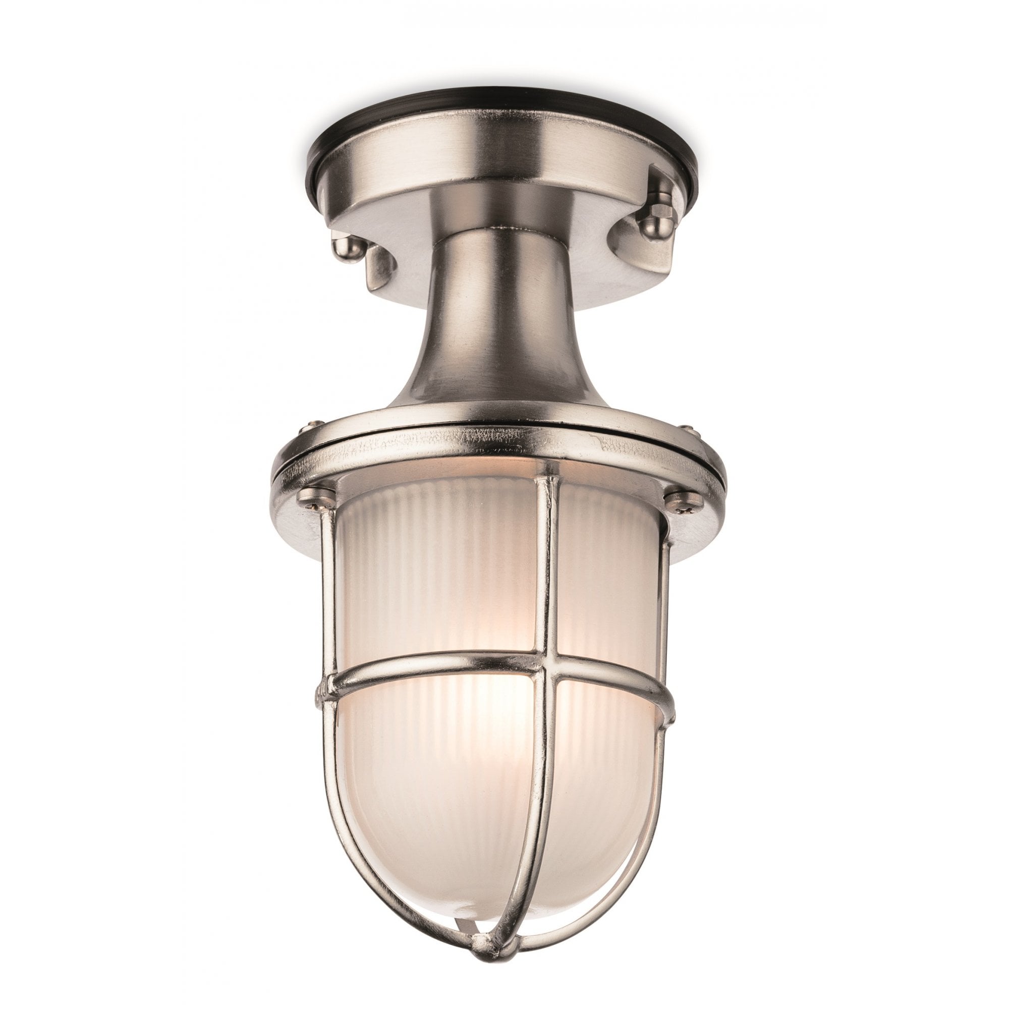 Nautic Contemporary Outdoor Flush Ceiling Light In Nickel Finish With Frosted Glass 3729NC