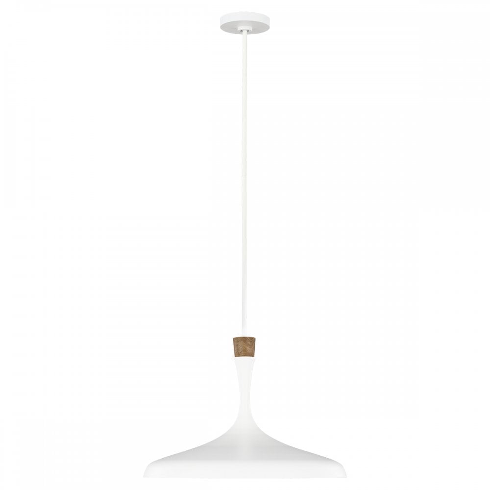 Darwin Ceiling Pendant Light In Matt White Finish With Natural Wood Crown FE-DARWIN-P