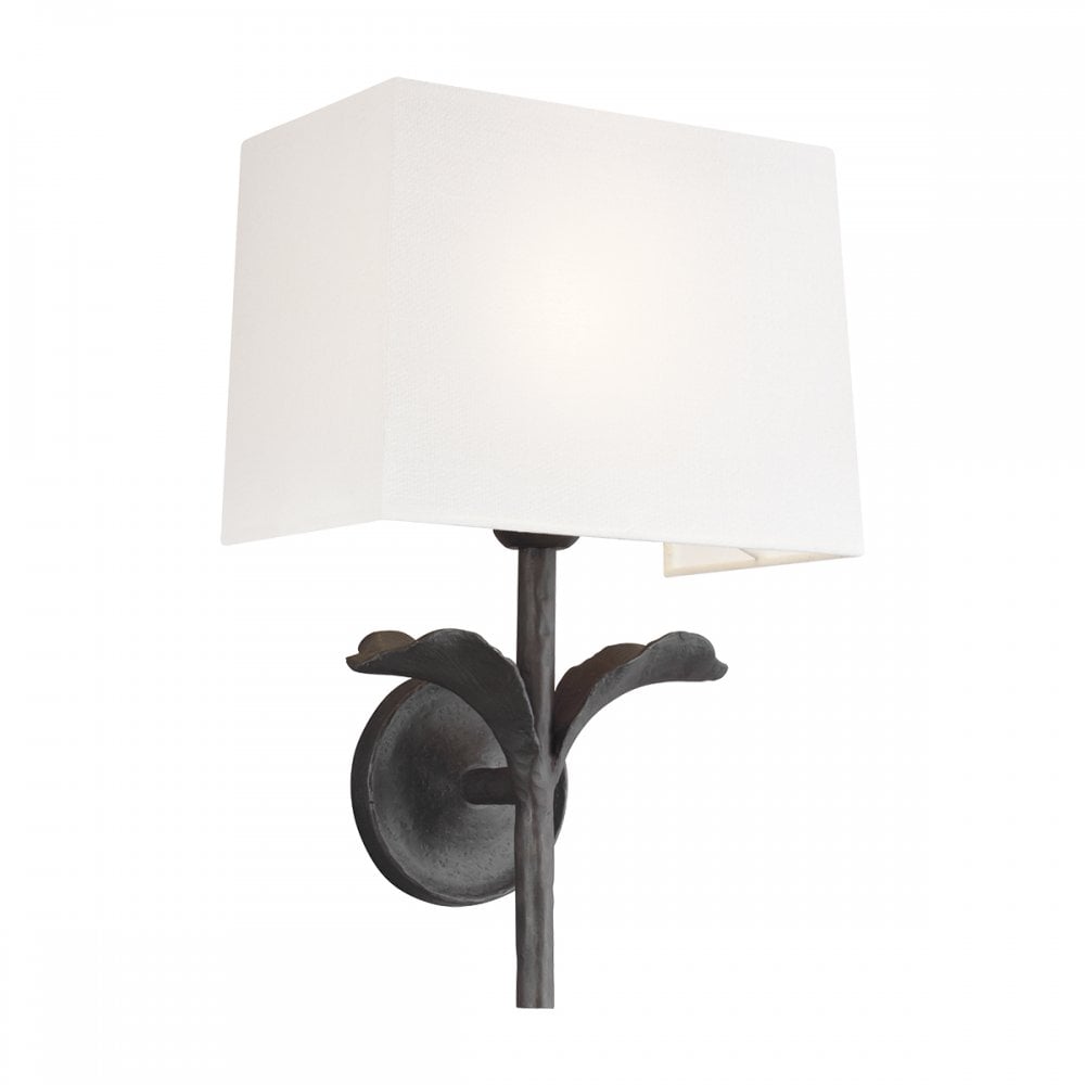 Georgia Wall Light In Aged Iron Finish With White Linen Shade FE-GEORGIA1