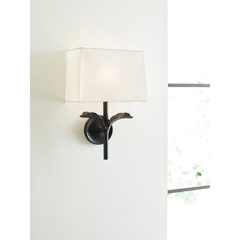 Georgia Wall Light In Aged Iron Finish With White Linen Shade FE-GEORGIA1