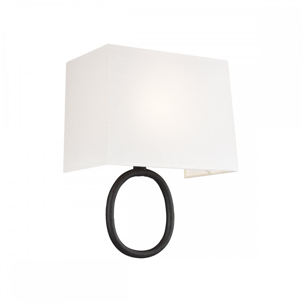 Indo Wall Light In Aged Iron Finish With White Linen Shade FE-INDO1
