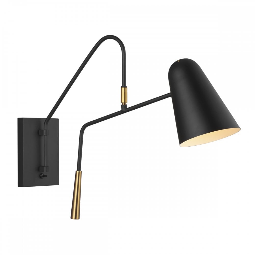 Simon Modern Wall Light In Black Finish With Burnished Brass Accents FE-SIMON1