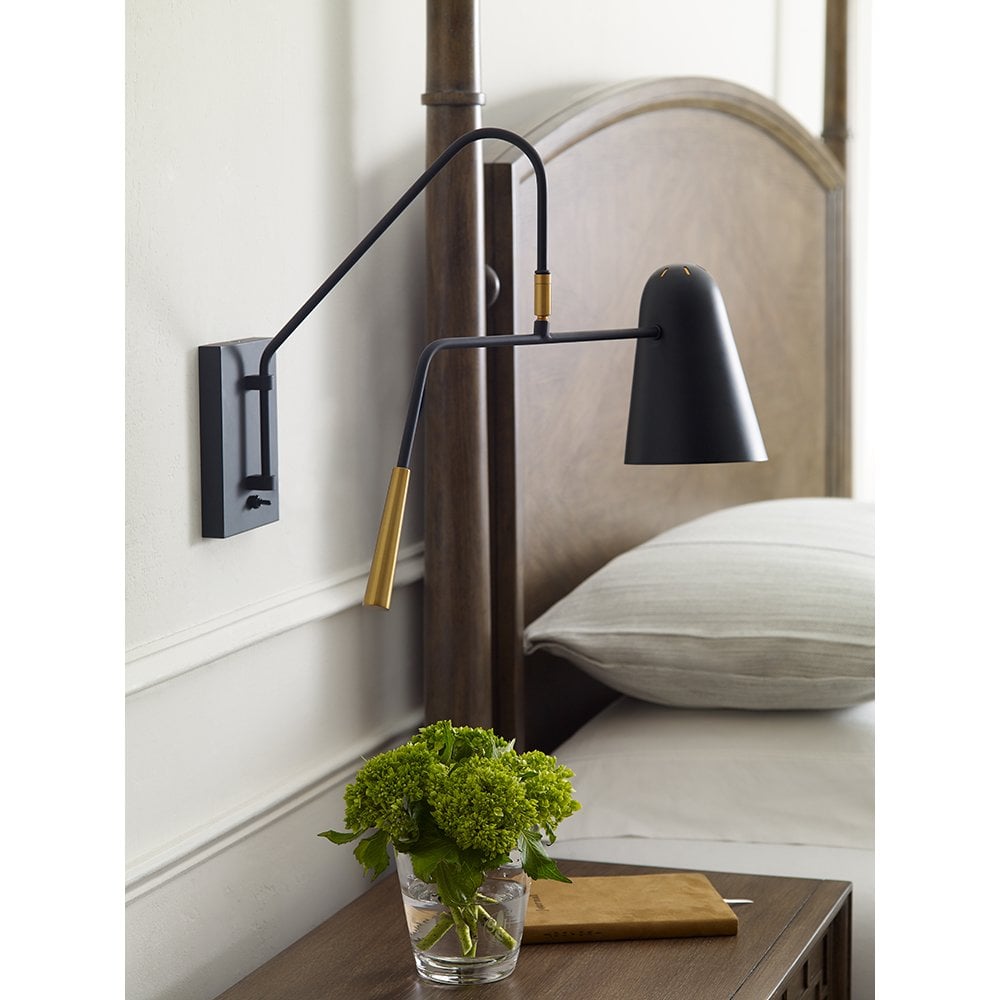 Simon Modern Wall Light In Black Finish With Burnished Brass Accents FE-SIMON1