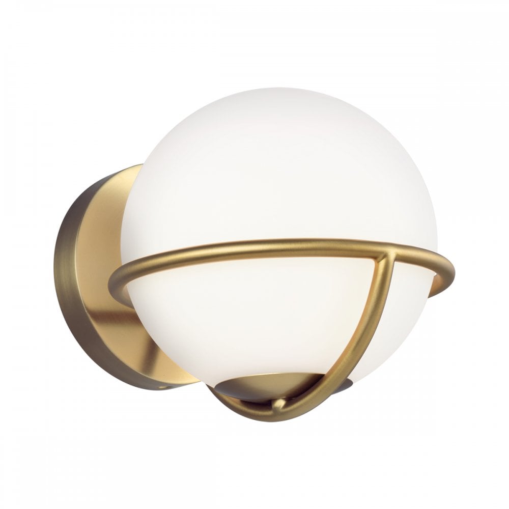 Asher Globe Wall Light In Burnished Brass Finish With Opal Etched Glass FE-APOLLO1-BB