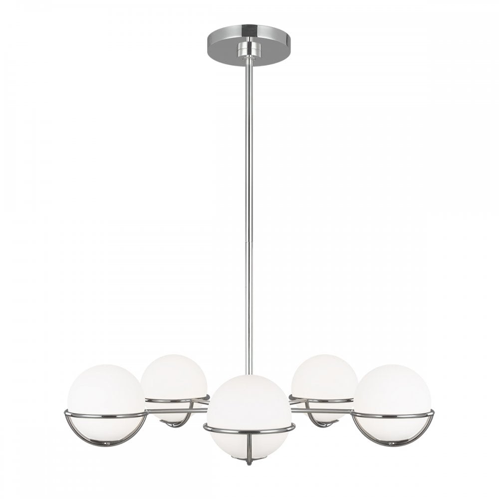 Asher 5 Light Ceiling Pendant Light In Polished Nickel Finish With Opal Etched Glass FE-APOLLO5-PN