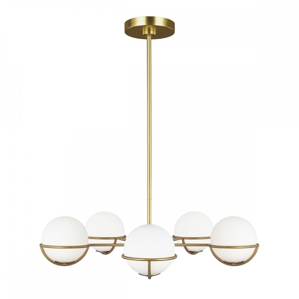 Asher 5 Light Ceiling Pendant Light In Burnished Brass Finish With Opal Etched Glass FE-APOLLO5-BB