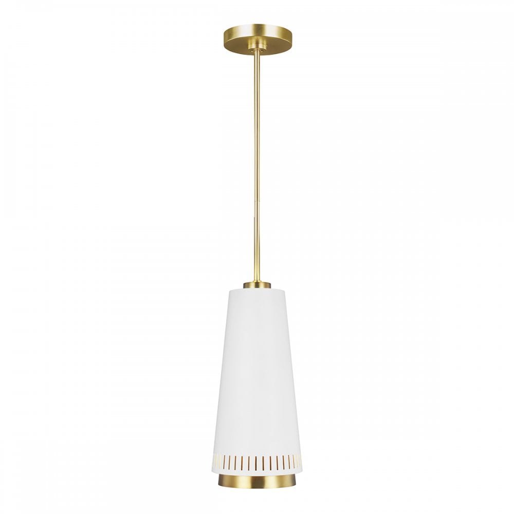 Carter Small Ceiling Pendant Light In Matte White And Burnished Brass Finish FE-CARTER-P-A-MW