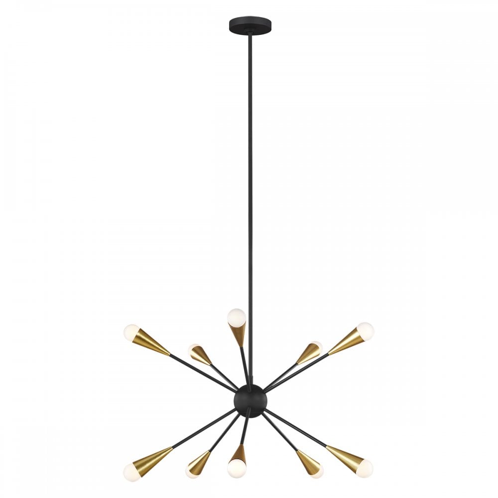 Jax Modern 10 Light Ceiling Pendant In Black With Burnished Brass Accents FE-JAX10-MB