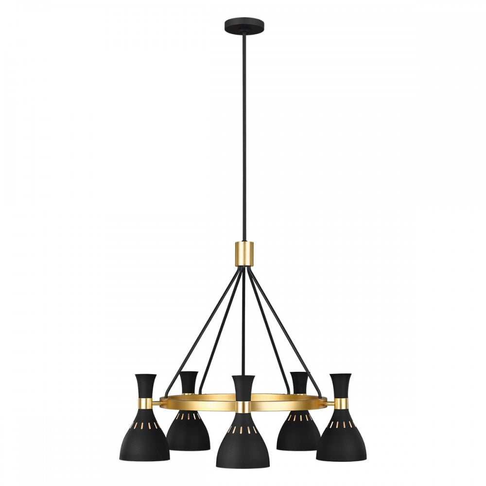 Joan Modern 5 Light Ceiling Chandelier In Black And Burnished Brass Finish FE-JOAN5-MB