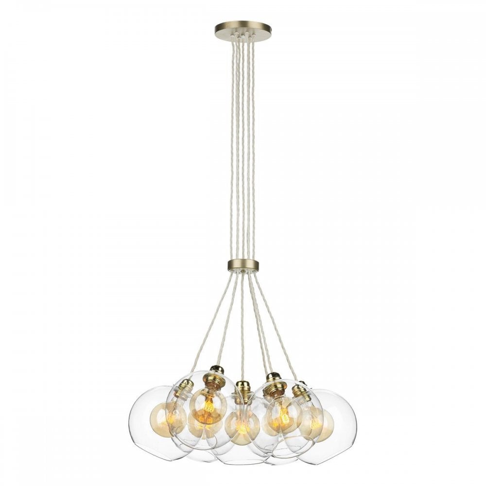 Apollo 7 Light Ceiling Pendant Light In Butter Brass Finish With Clear Glass Shades APO3440C