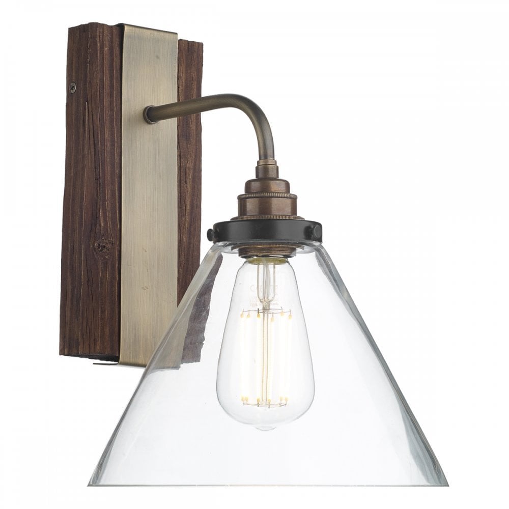 Aspen Wall Light With Wooden Backplate And Clear Glass Shade ASP0729