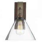 Aspen Wall Light With Wooden Backplate And Clear Glass Shade ASP0729
