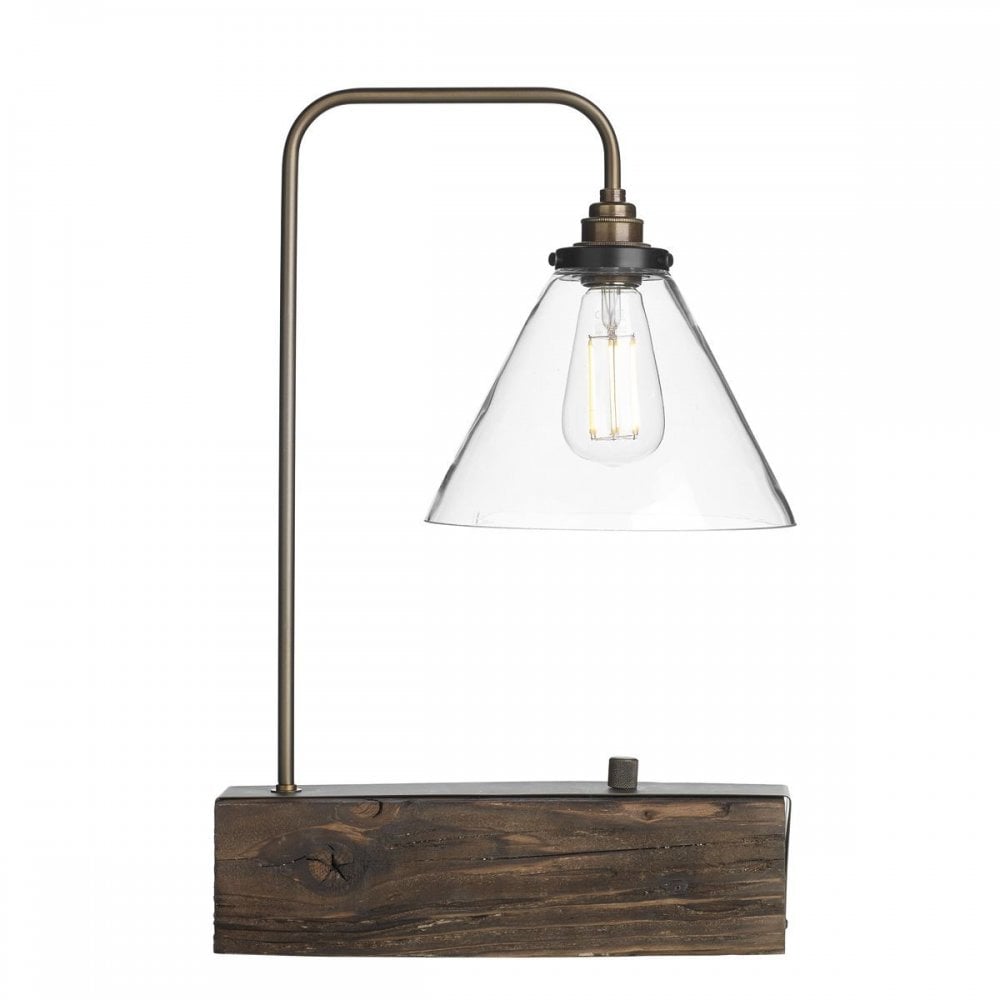 Aspen Dimmable Table Lamp With Wooden Base And Clear Glass Shade ASP4229