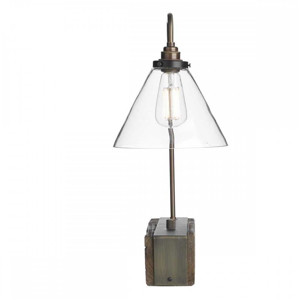 Aspen Dimmable Table Lamp With Wooden Base And Clear Glass Shade ASP4229