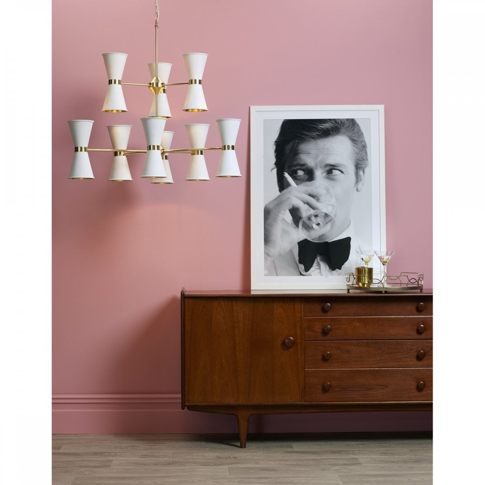 Hyde 18 Light Ceiling Pendant Light In Arctic White And Brass Finish HYD18