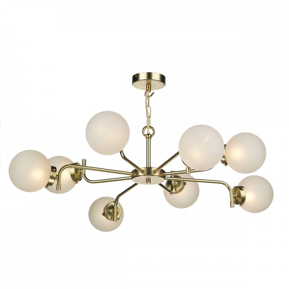 Jazz 8 Light Ceiling Pendant Light In Butter Brass With Frosted Glass JAZ0840