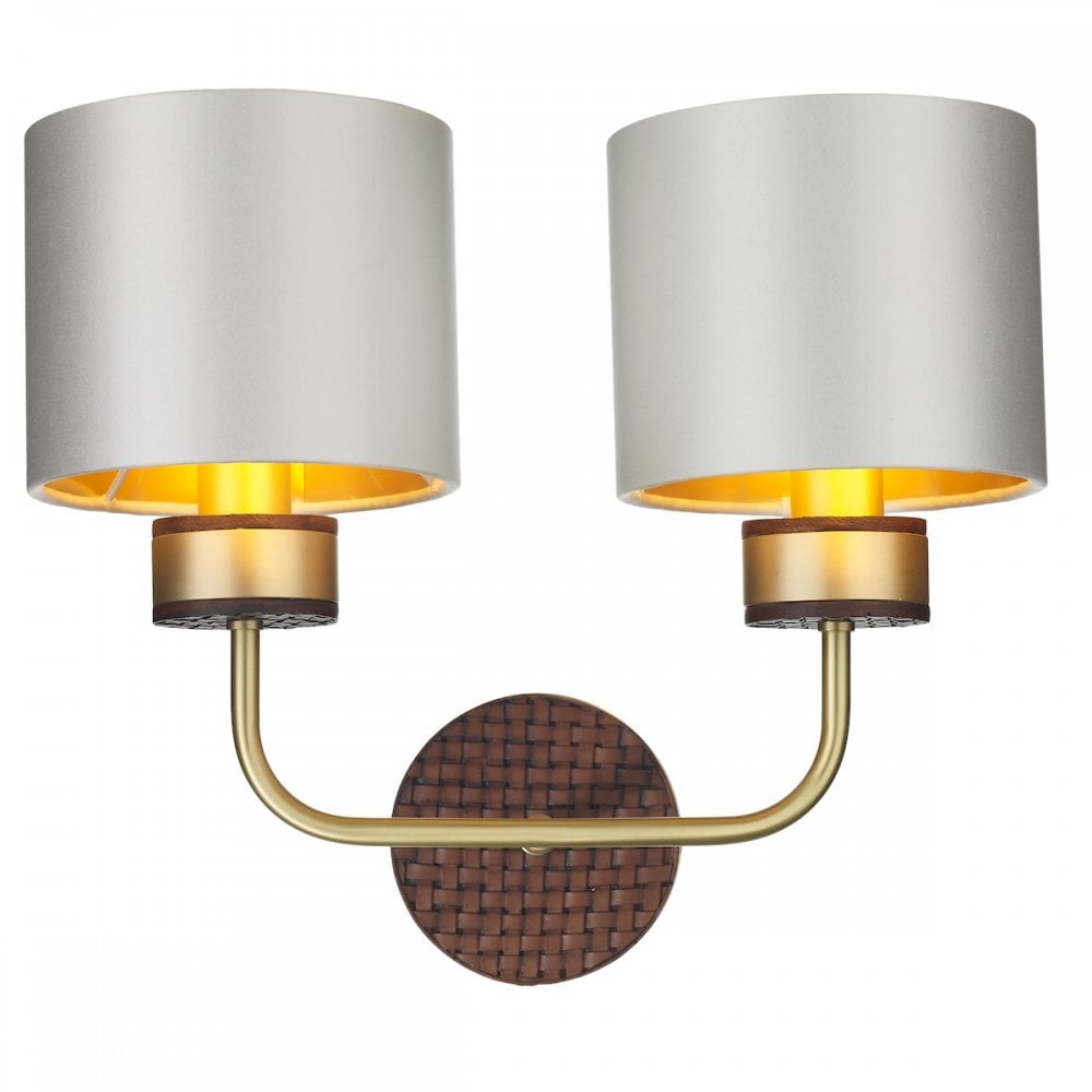 Hunter 2 Light Wall Light In Butter Brass Finish With Shades HUN0940