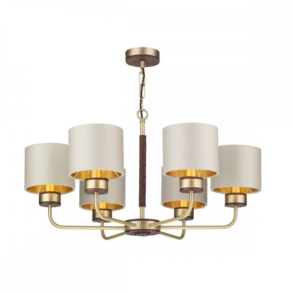 Hunter 6 Light Multi Arm Ceiling Pendant In Butter Brass Finish With Shades HUN0640