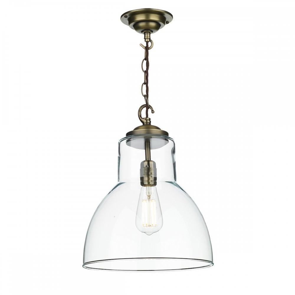 Upton Contemporary Ceiling Pendant Light In Antique Brass Finish With Clear Glass UPT8175