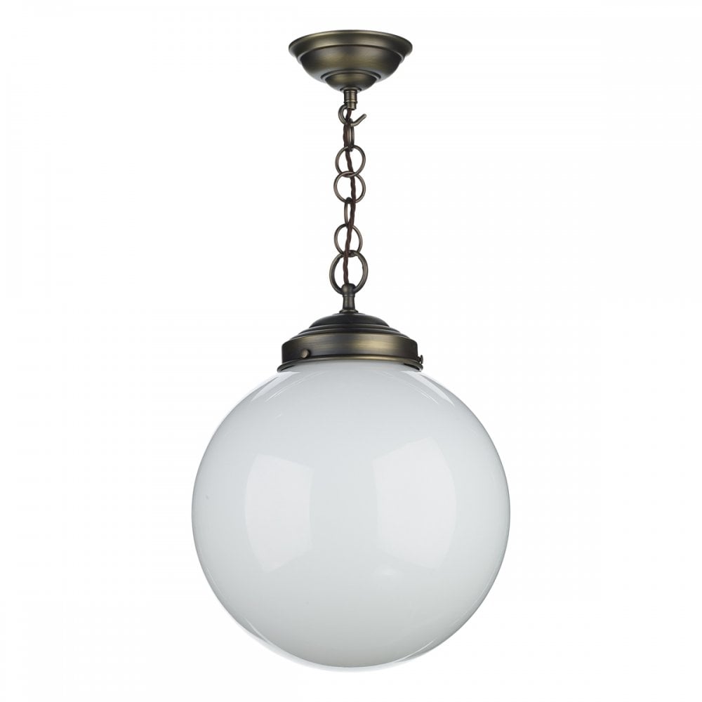 Fairfax Ceiling Pendant Light In Antique Brass Finish With Opal Glass Shade FAI8172