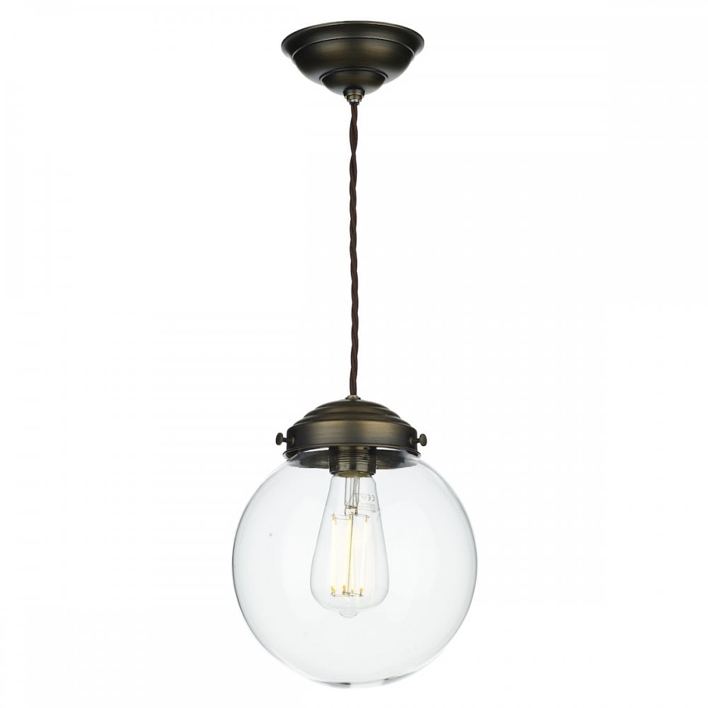 Fairfax Ceiling Pendant Light In Antique Brass Finish With Clear Glass Shade FAI0175