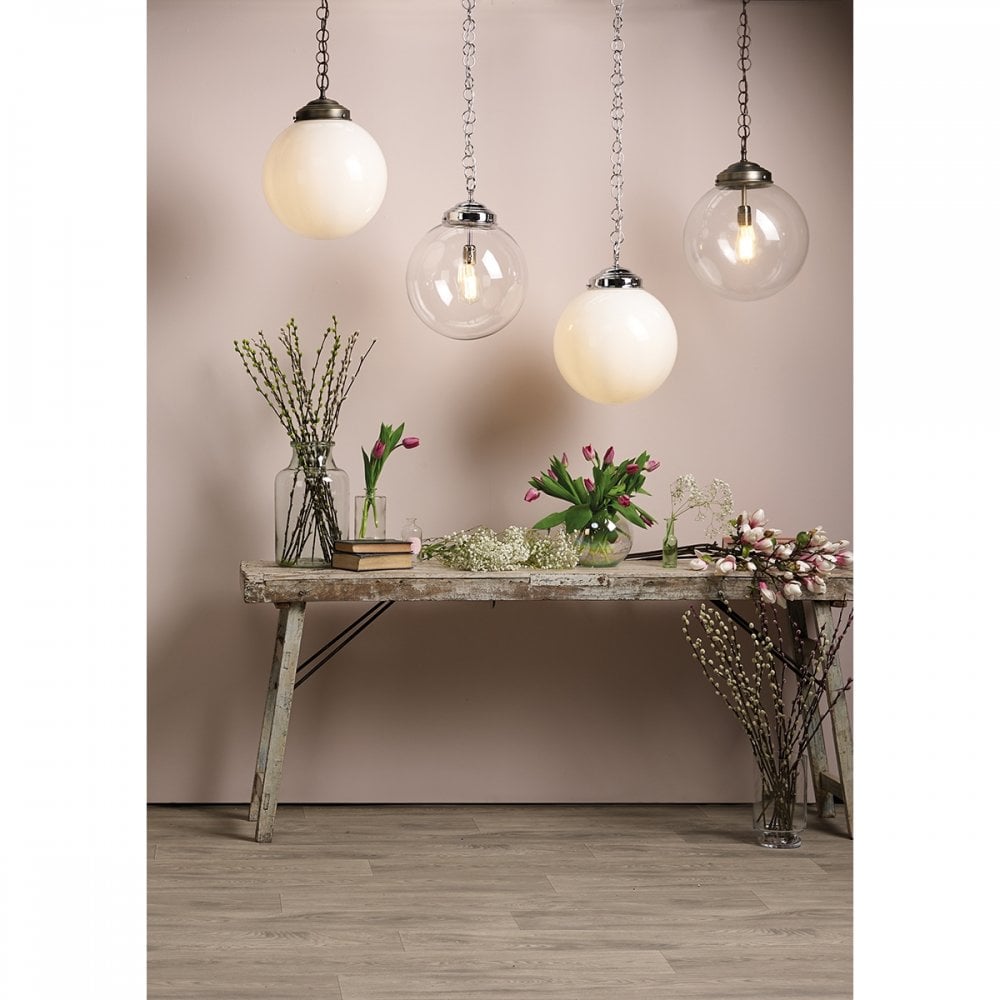 Fairfax Ceiling Pendant Light In Polished Chrome Finish With Opal Glass Shade FAI8152
