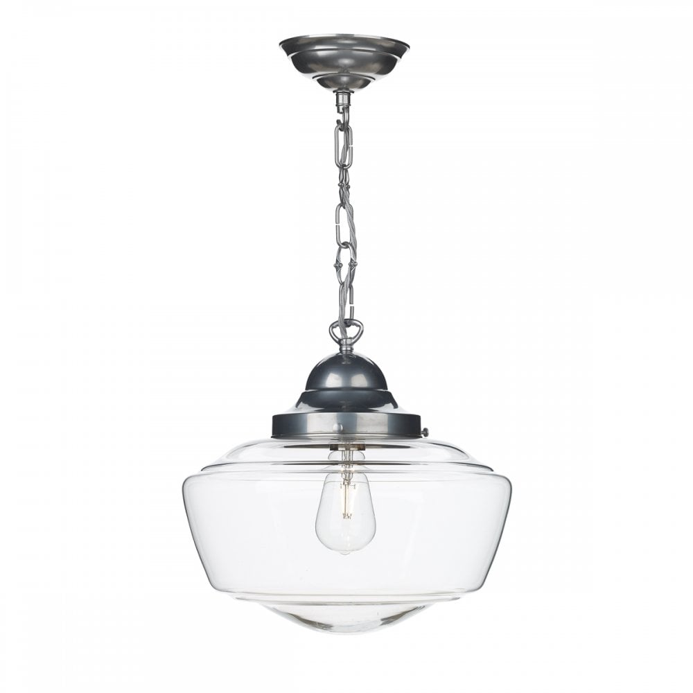 Stowe Ceiling Pendant Light In Satin Chrome Finish With Clear Glass Shade STO0146