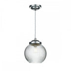 Henley Ceiling Pendant Light In Satin Chrome Finish With Ribbed Glass Shade HEN0146