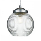Henley Ceiling Pendant Light In Satin Chrome Finish With Ribbed Glass Shade HEN0146