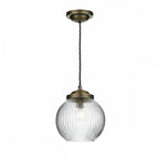 Henley Ceiling Pendant Light In Antique Brass Finish With Ribbed Glass Shade HEN0175