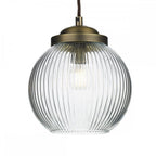 Henley Ceiling Pendant Light In Antique Brass Finish With Ribbed Glass Shade HEN0175